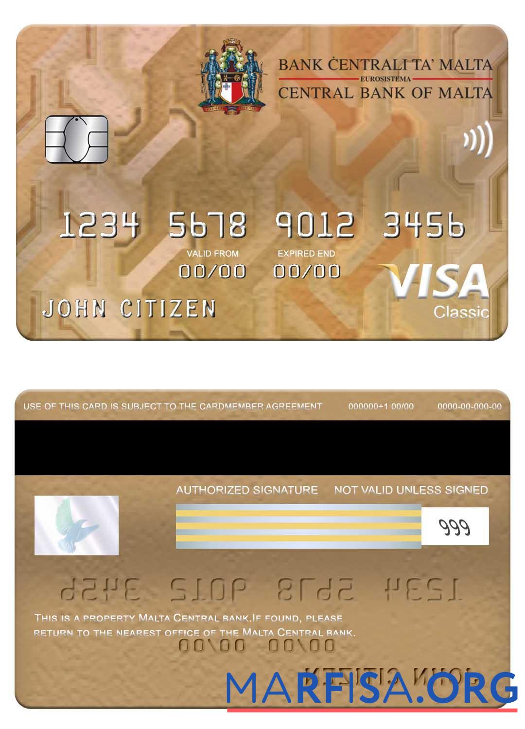 Realistic Malta Central Bank visa classic card download for verification